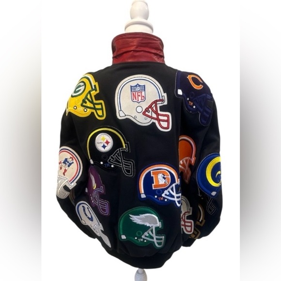 JEFF HAMILTON - RARE Vintage 90’s 30 Team Logo NFL Black Denim Jacket SZ Large - Picture 3 of 16